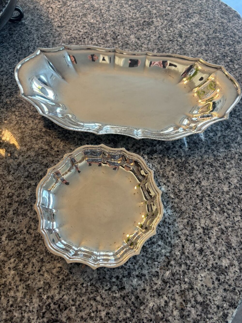 Vintage Chippendale Style Oval & Round Silver-Plated Tray Set